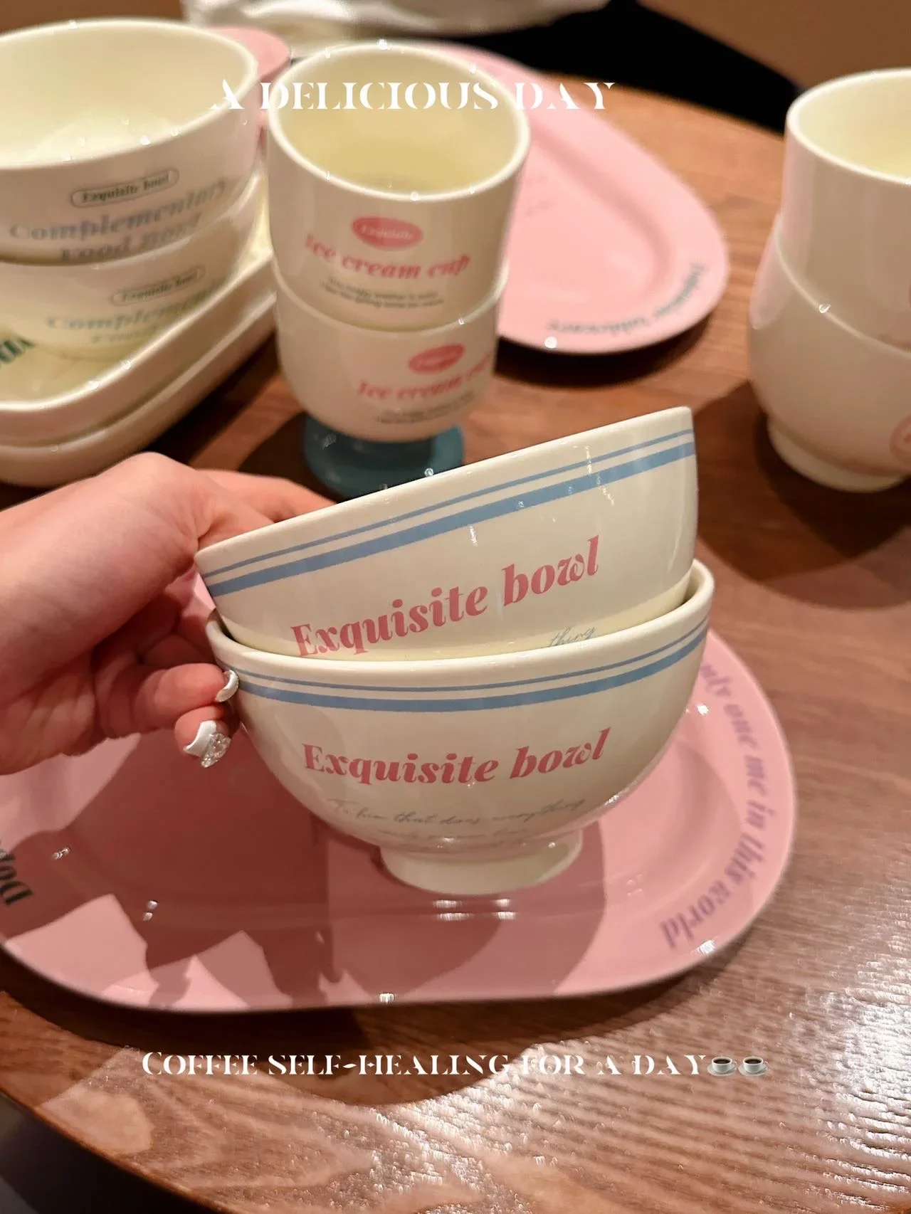 Korean Style Letter French Tableware Ceramic Plate and Bowl Set Household Rice Bowl Breakfast Plate for One Person