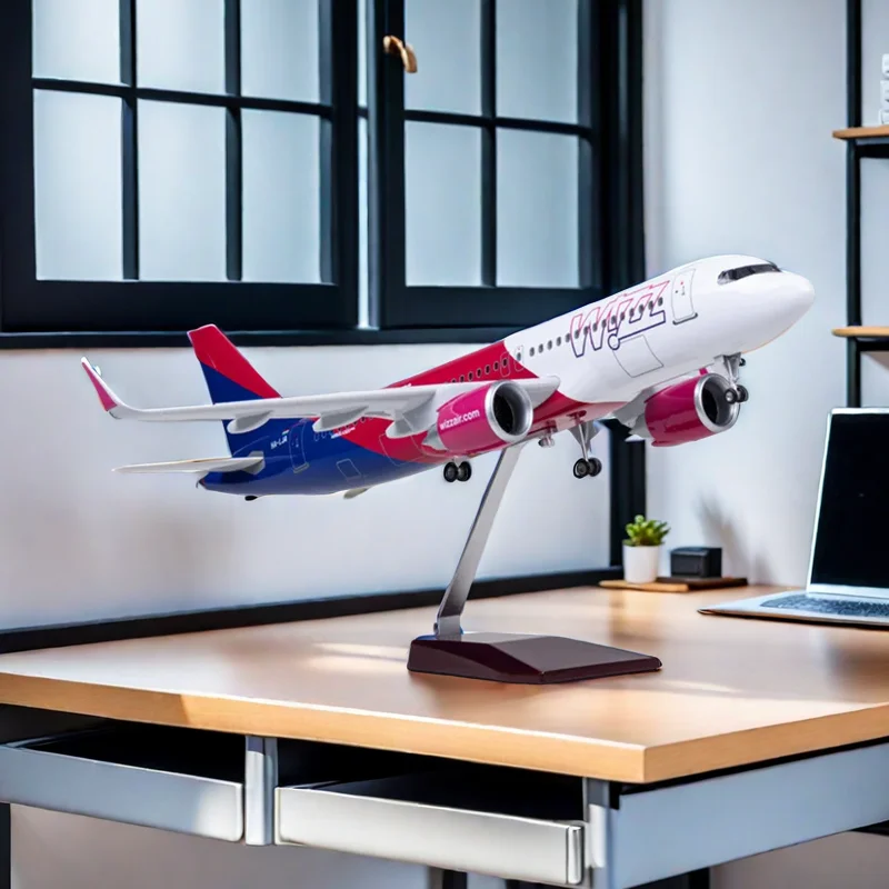 47CM 1/80 Airplane A320NEO A320 NEO Wizz Air Airlines Model Toy Light & Wheel Landing Gear Diecast Resin Plane Model