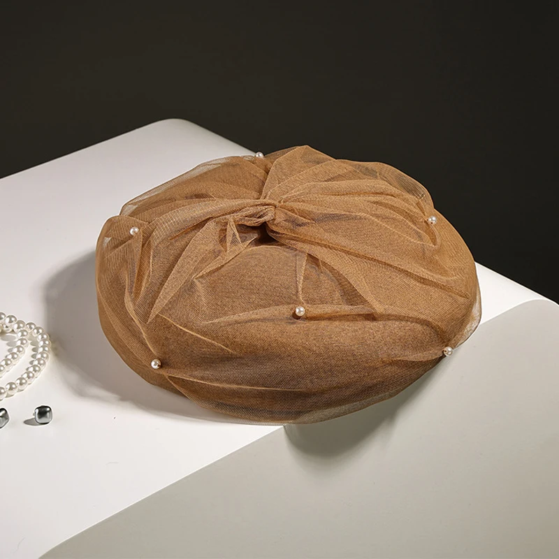 

Beret Veil Pearls Women Winter Wool Felt Hat Warm Accessory For Autumn Outdoors Sports Cold Weather