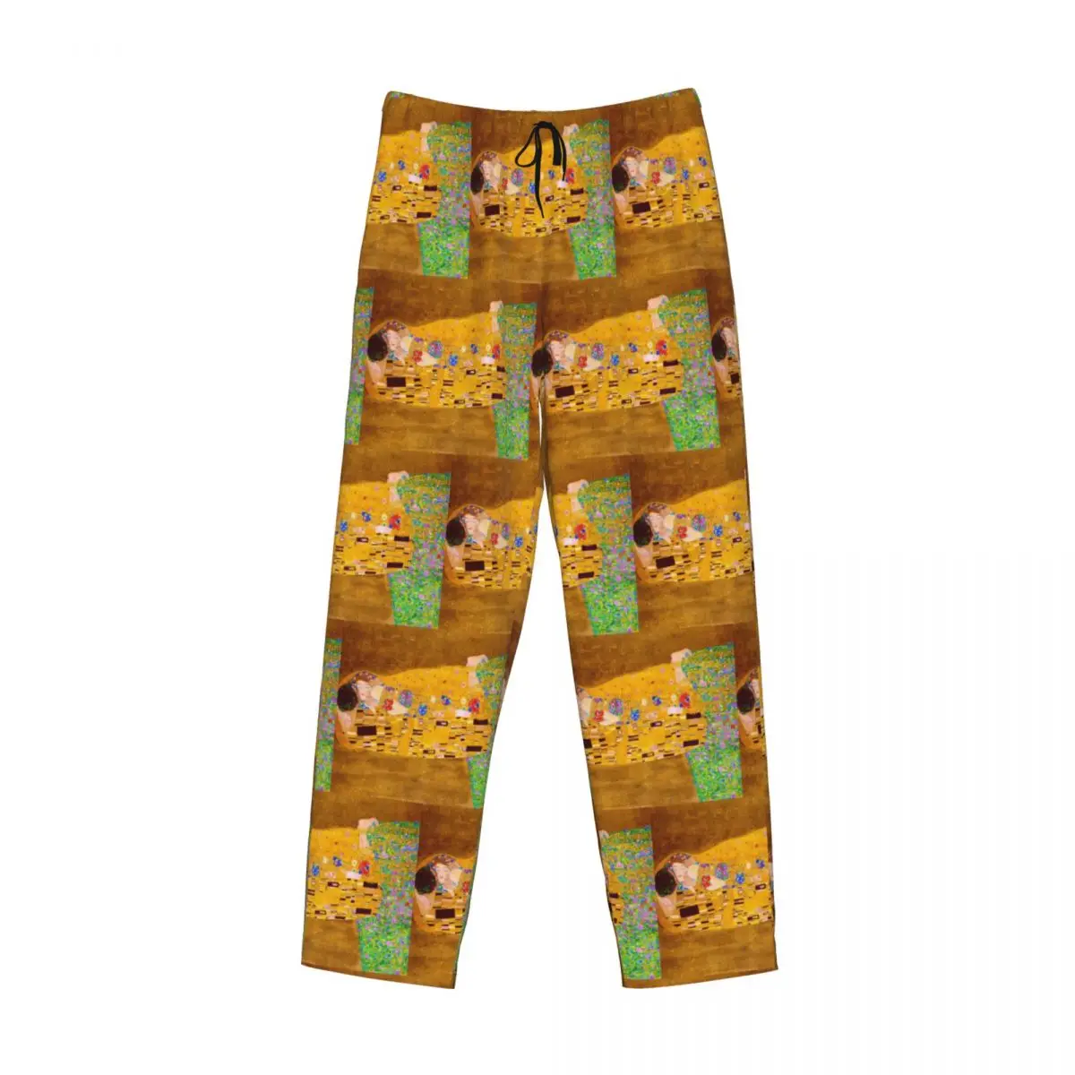 Custom Gustav Klimt The Kiss Abstract Freyas Art Pajama Pants Men Sleepwear Sleep Lounge Bottoms with Pockets