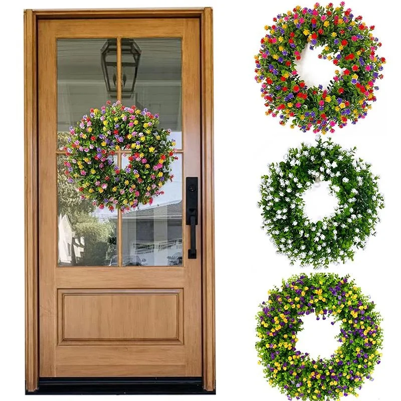 

38cm Artificial Flower Wreath,Purple Yellow White Red Floral Wreath Spring and Summer Wreath Front Door Wreath for Home Party