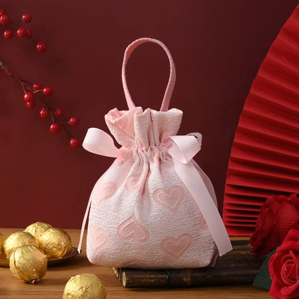 Love Heart Wedding Sugar Bag Fashion Handle Korean Style Festive Sugar Bag Bucket Bag Storage Bag Bowknot Handbag Wedding