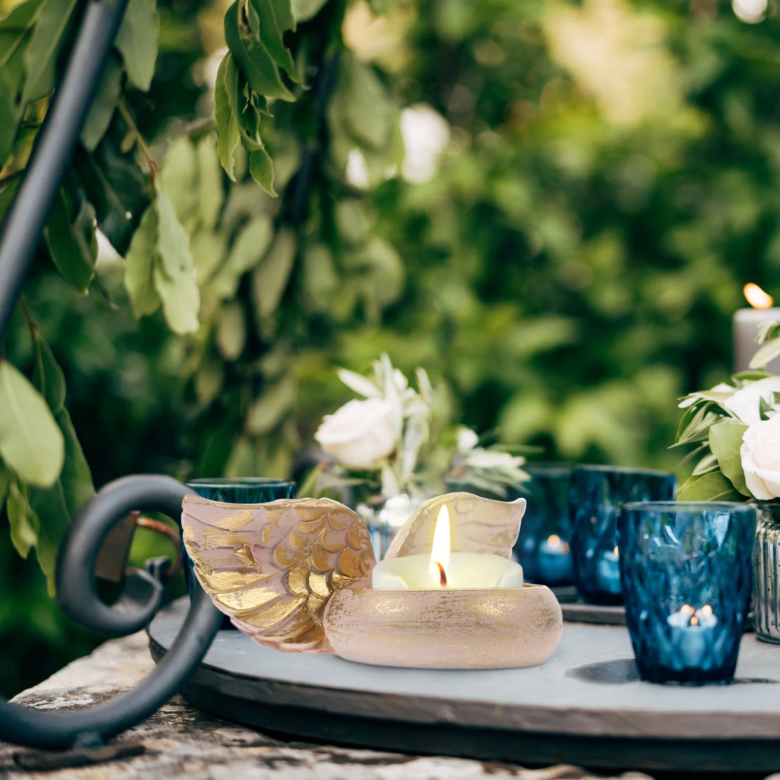 

Resin Holder Angel Wing Design Elegant for Taper Candles Decoration Desktop Party Wedding Xmas Gift Home Living Room