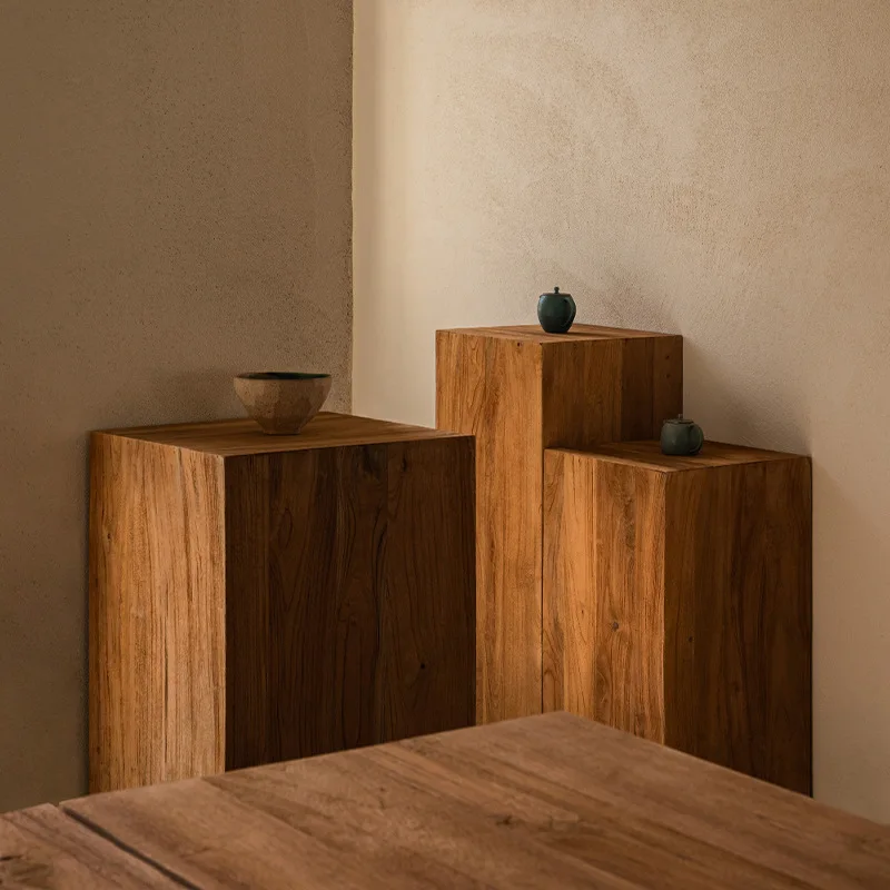 Wabi Wabi Sansan Wind Square Wooden Dump Flower Shelf Bookshelf Japanese Coffee Table Side Table