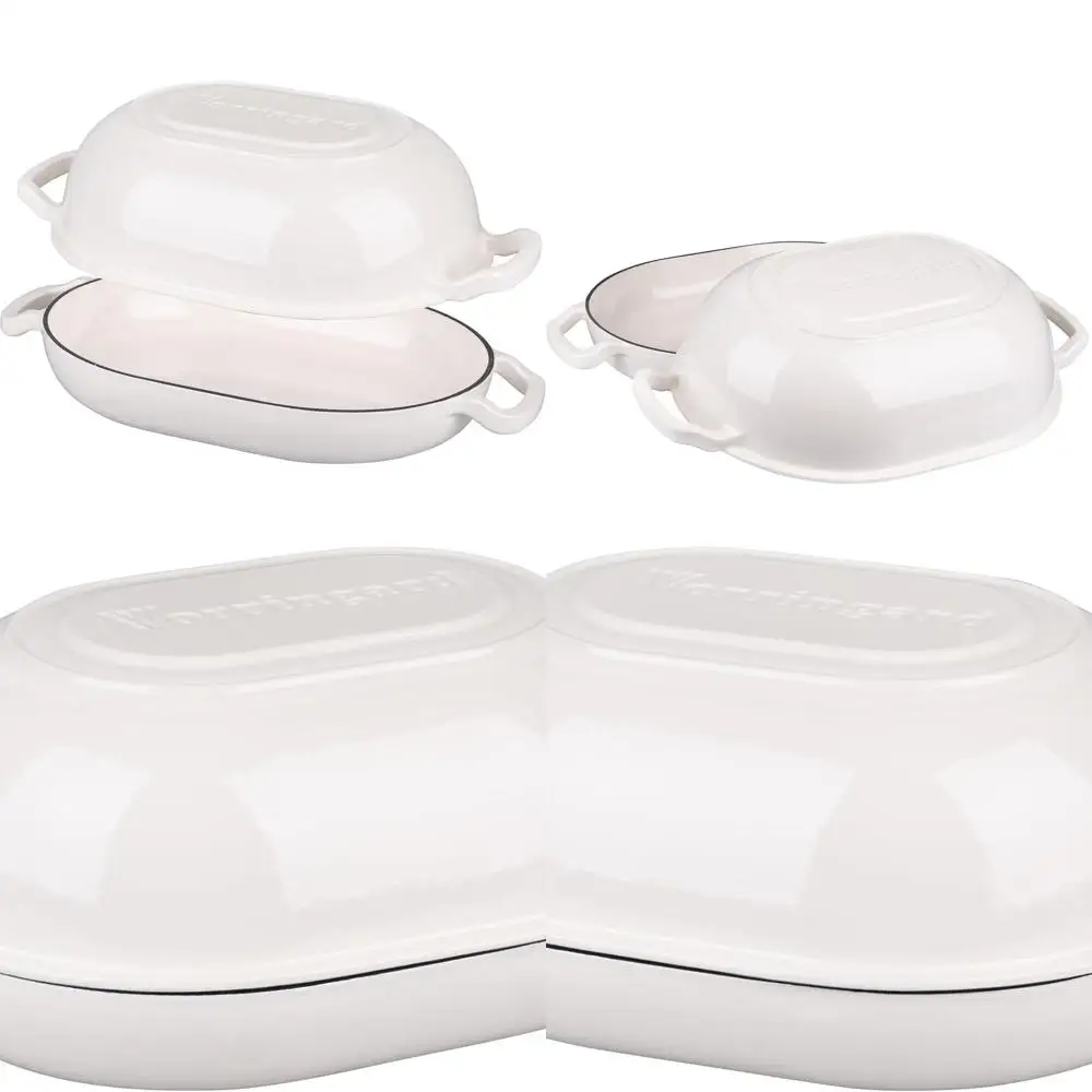 

White 7-Quart Enamel Cast Iron Sourdough Bread Pan with Lid for Homemade Baking and Meatloaf