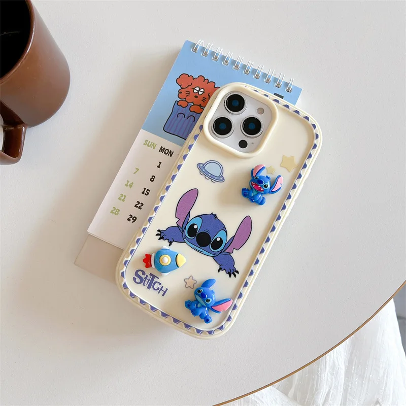 Kawaii Cartoon Disney 3D Doll Stitch Silicone soft shell Dustproof soil Phone Case For iPhone 16 Pro 15 14plus 13 11 12 ProMax