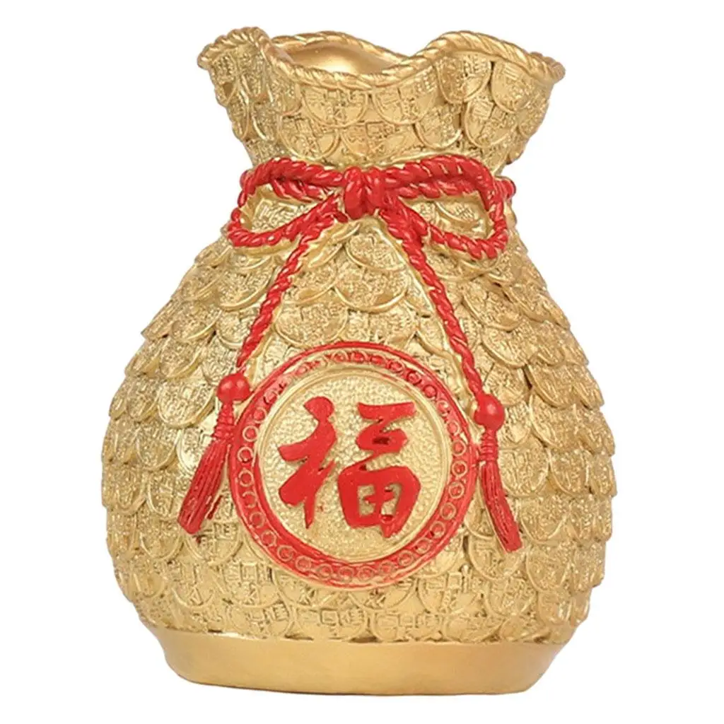 Novelty Flower Vase Planter Pot Fortune Money Bag Shape Accent Lucky Bag Art for Bookshelf Decor Ornament Living Room Table
