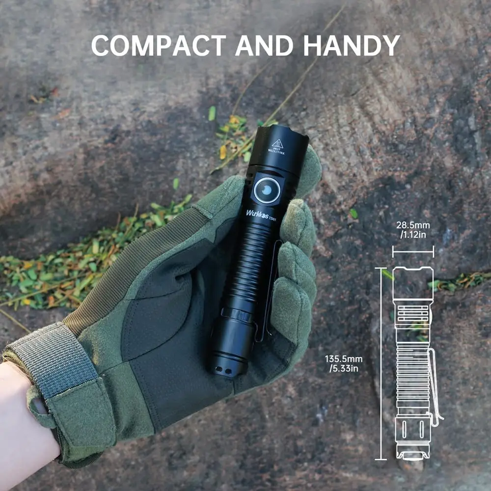 Wurkkos TD05 18650 Self Defense EDC Light Rechargeable Tactical Flashlight 1800LM LED Lamp IP68 Outdoor Lighting Dual Switch