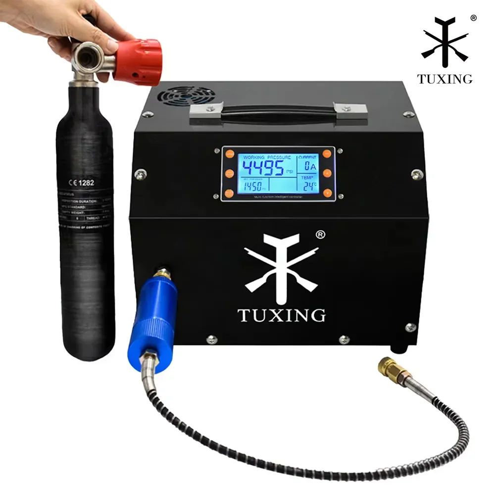 

TUXING 4500Psi 300Bar PCP Air Compressor LCD Display Digital Control System Auto Stop High Pressure Compressor for PCP Rifle