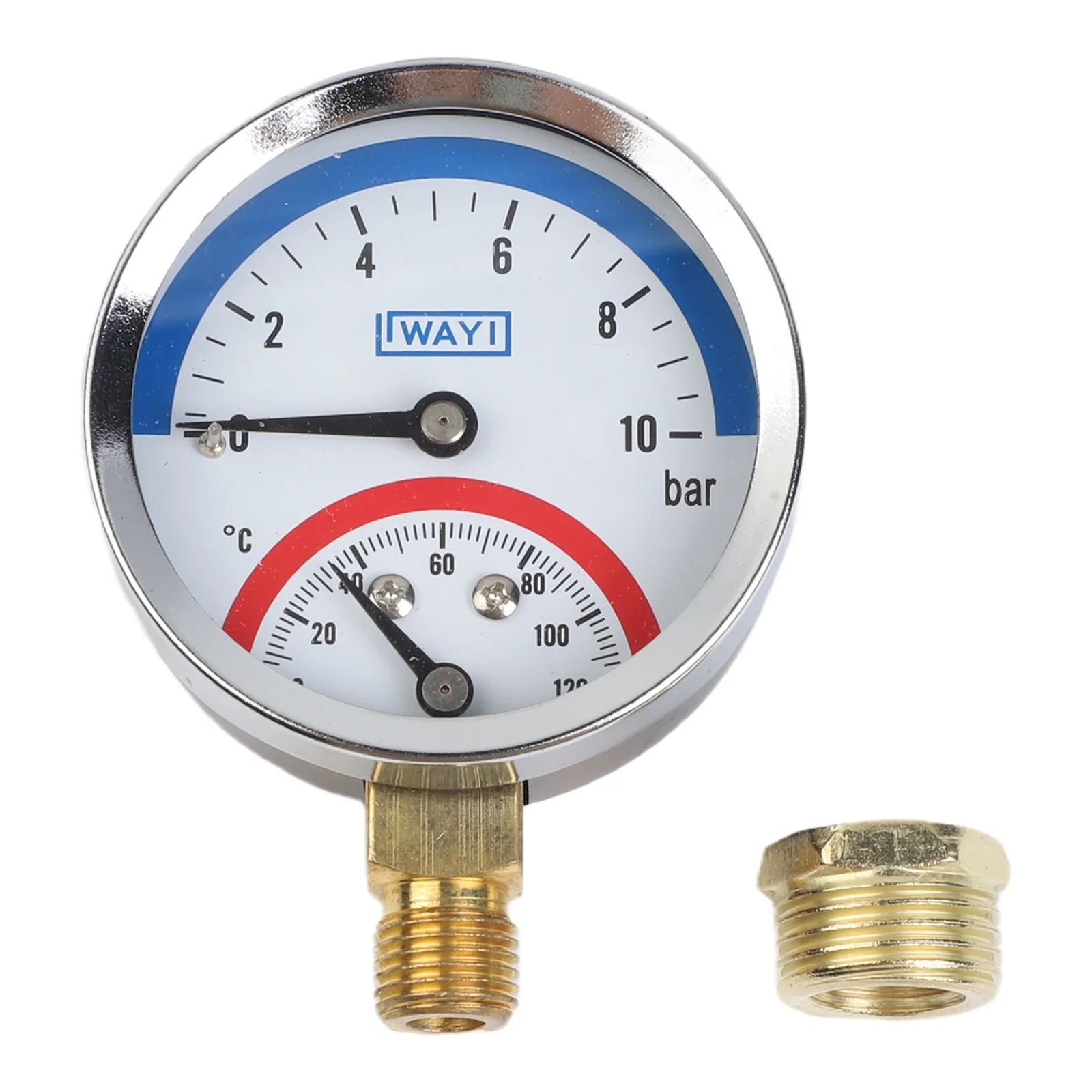 Temperature And Pressure Integration Gauge For Domestic Underfloor Heating Installations With Standard Thread Sizes