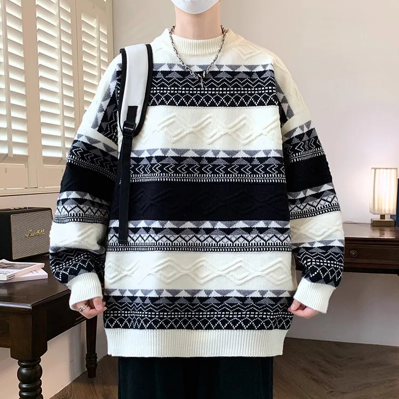 

Loose Color Blo round Ne Knitwear for Teenage Boys Large Size Autumn Winter Hong Kong Sle Trendy Design Polyester Fiber