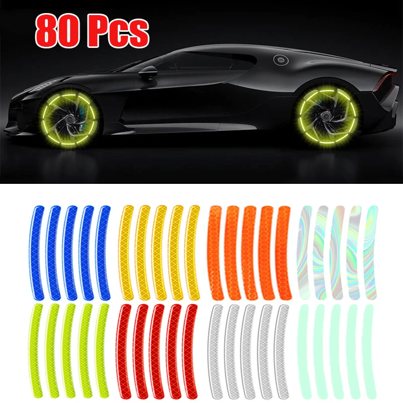 80Pcs Auto Radnabe Reflektierende Aufkleber Nacht Sicher Fahren Reifen Felge Leuchtende Aufkleber Aufkleber Auto Motorrad Styling Dekor Aufkleber
