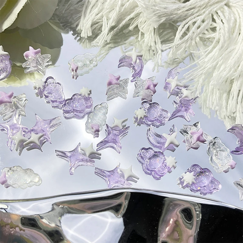 3D Ice Translucent Purple Nail Decoration Moon Stars Clouds Shaped Nails Accessories Nail Art Charms