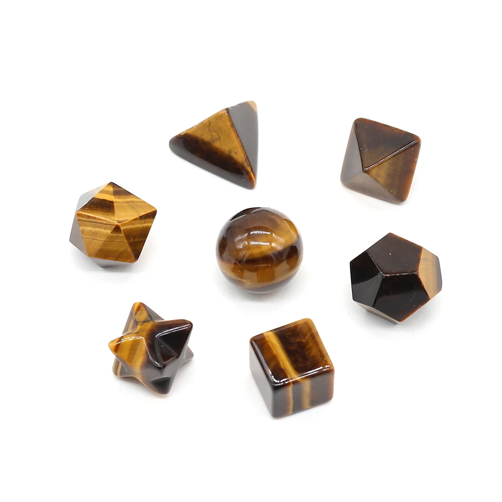 Trendy Natural Stone Tiger Eye Platonic Solids Icosahedron Hexahedron Merkaba for Home & Desk Decoration Gifts