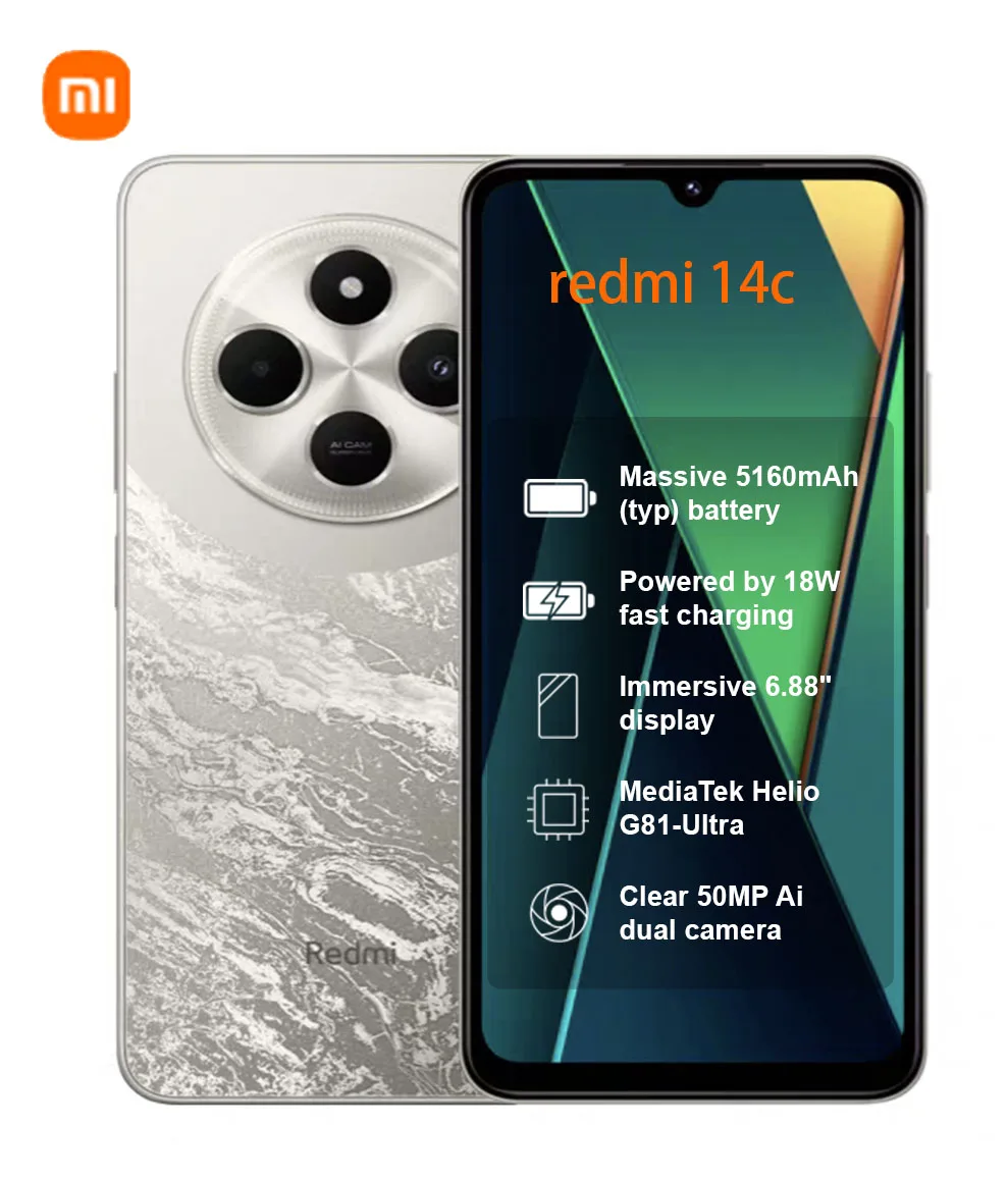 Xiaomi Redmi 14C 4G Global Version Immersion 6.88'' 120Hz Display 50MP AI Dual Camera Massive 5160mAh Battery 18W Fast Charging