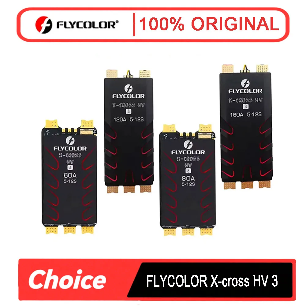 

FLYCOLOR X-CROSS HV3 ESC 60A/80A/120A/160A: 5-12S BLHeli-32, Dshot/Proshot, Aluminum Heatsink for FPV Racing Drone