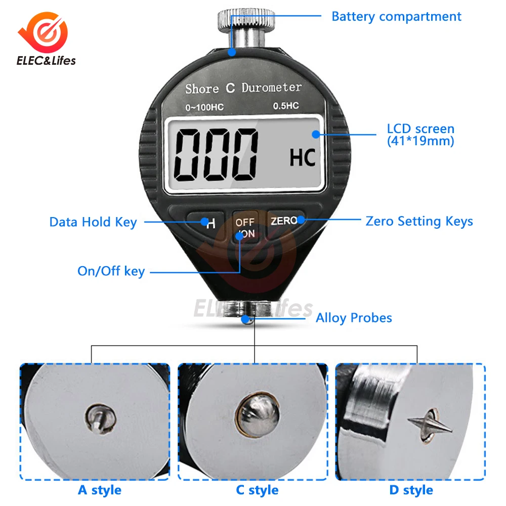 0-100 HA HD HC Digital Shore Durometer Sclerometer Rubber Hardness Tester Meter Paragraph Built-in Battery