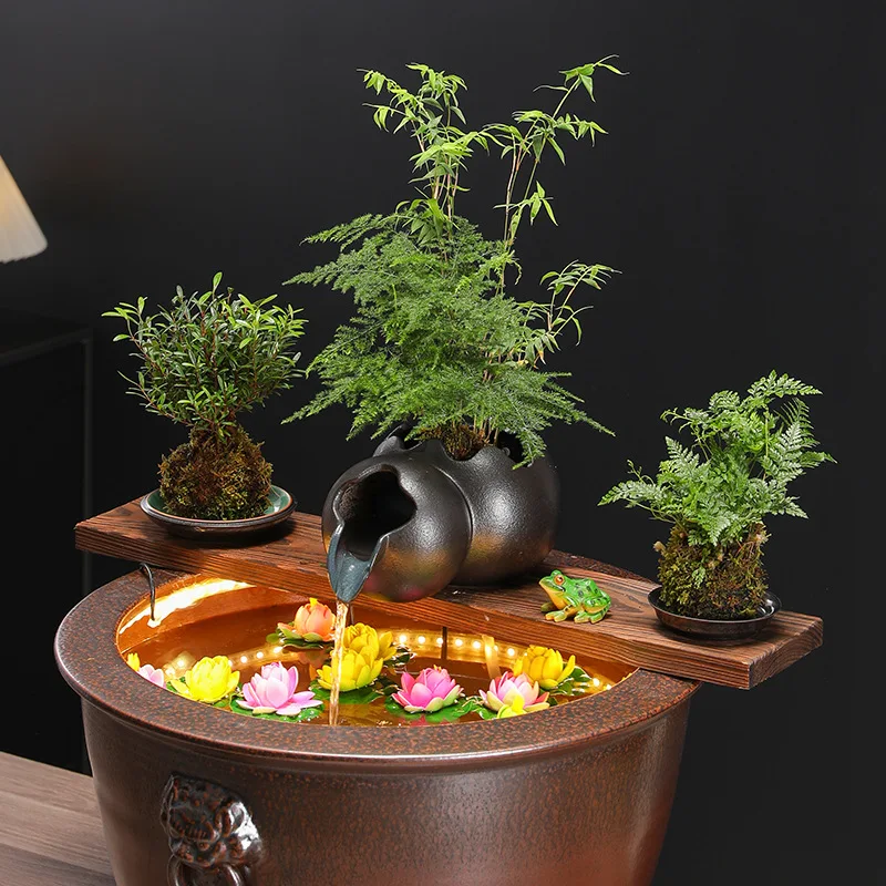 Top Opening Circulating Water Clay Pot Waterfall Water Fountain Jar Clay Pot New Outdoor Garden Fountain Fish Tank Home Decor - view 3