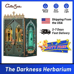 CUTEBEE Booknook DIY Miniature House with Light Wooden Bookshelf Insert Darkness Herbarium Book Nook Decor for Gifts 3D Puzzle