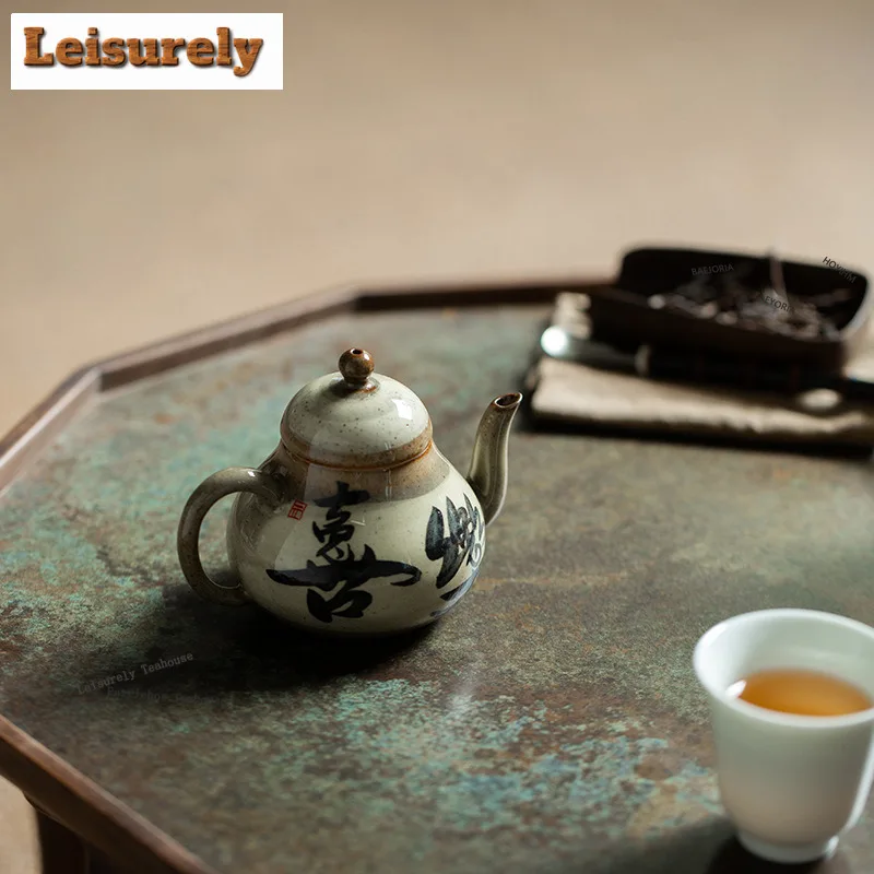 HOYIHM Japanese Style Underglaze Handwritten Joyful Teapot Boutique Tea Infuser Pot Tea Maker Kettle With Ball Hole Cha Gift Tea