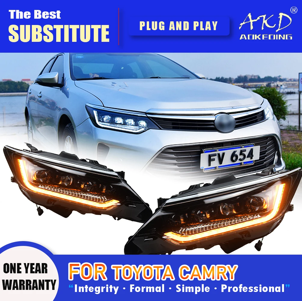 

Фара AKD для Toyota Camry, светодиодная фара 2015-2017, фары Camry DRL, указатель поворота, дальний свет, линза проектора «ангельский глаз»