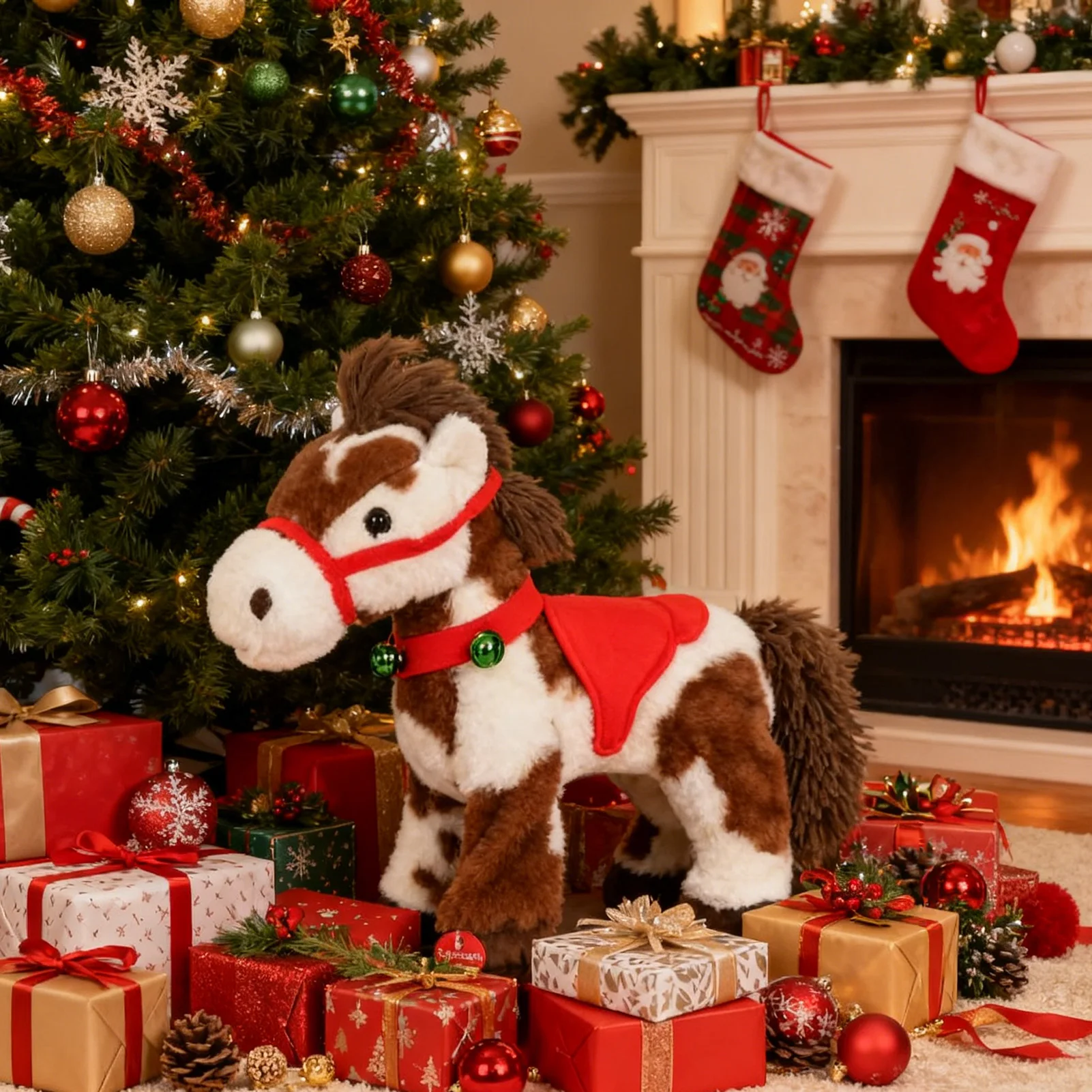 Cheval en peluche électrique tacheté pour enfants avec son et mouvement, cheval à bascule électrique pour cadeau de Noël