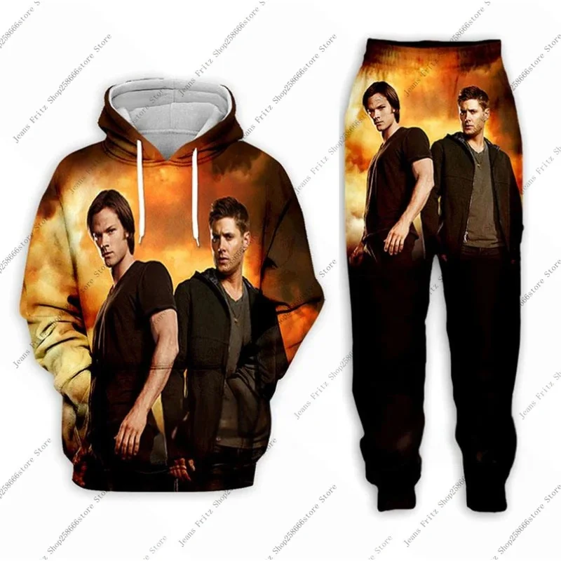 Supernatural 2Pcs Set 3D Print Hoodie Sweatshirt Men's Tracksuit 2 Piece Set Sportwear Men Women Unisex Clothing Kids Sets