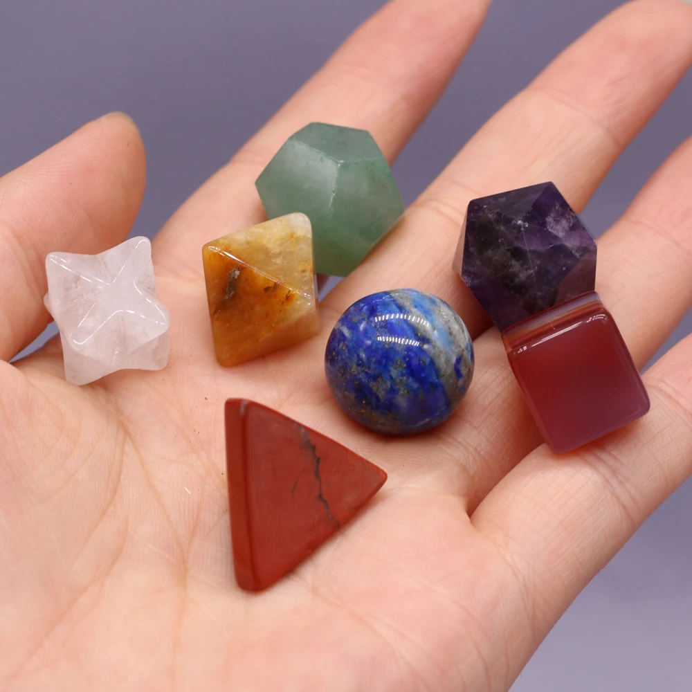 New 7 Chakras Reiki Heal Platonic Solids Energy Lapis lazuli Stone Octahedron Cube Crystal for Women Yoga Meditation