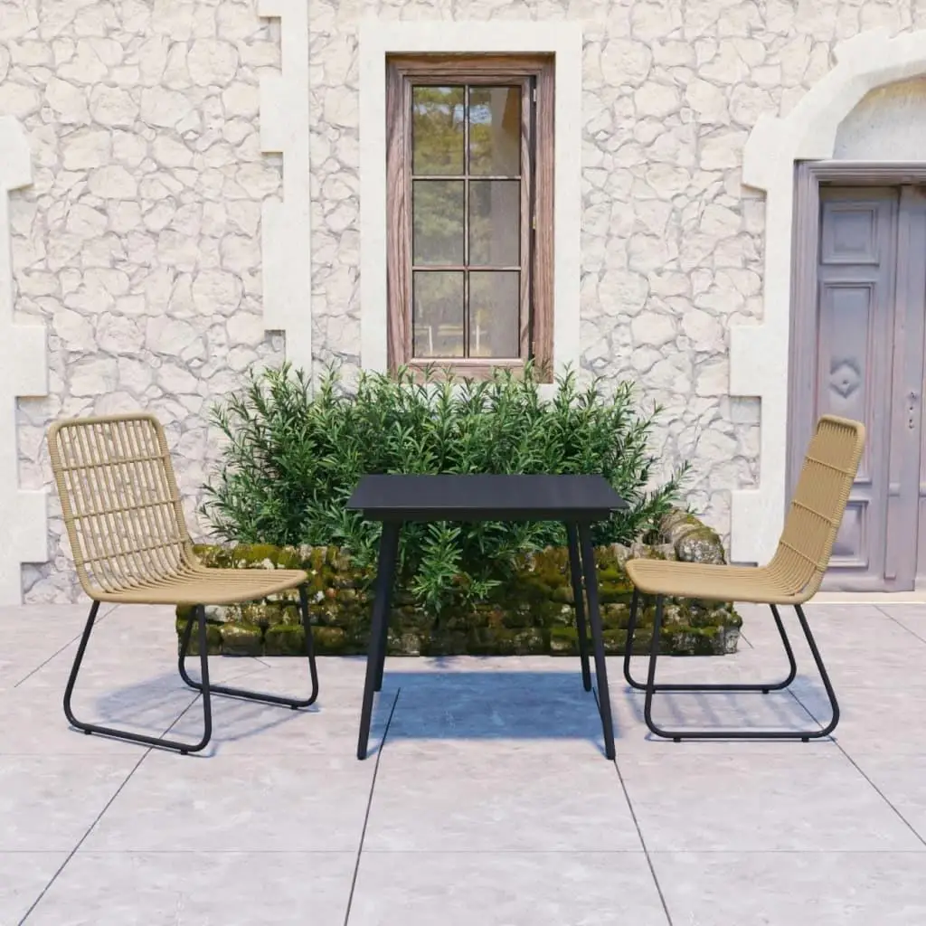 

Stylish Oak and Black Poly Rattan Dining Set with Powder Coated Steel Frame and Glass Top