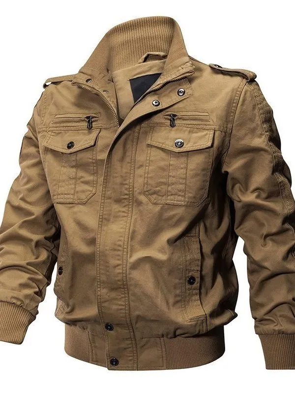 

Thiened Fce Men's Jaet Pure Cotton Autumn Winter Faion Urban Sle Long Sve Zipper Closure Outerwear for Middle-A...