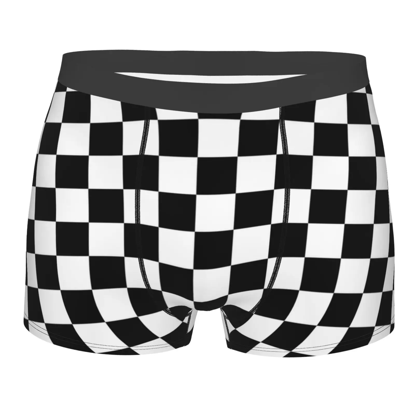 

Black and White Grid Print Men's Breathable Boxer Briefs Comfort Soft Stretch Underwear Trunks with Bulge Pouch for Men Boys
