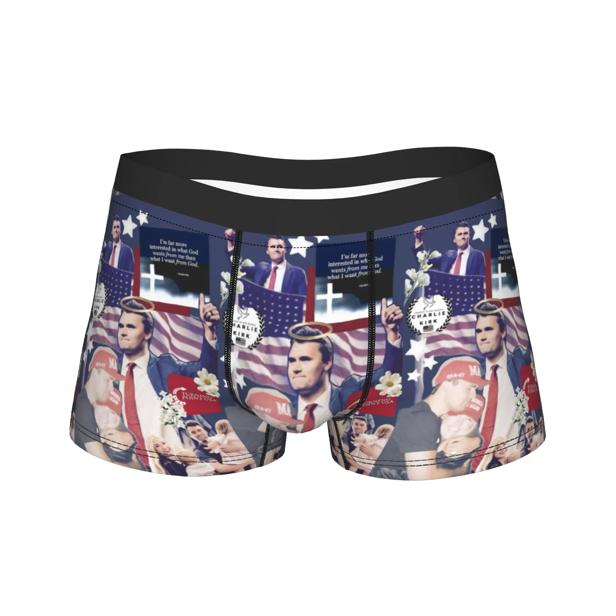 Charlie Kirk Angelic Advocate Sous-vêtements pour hommes, caleçons boxers, shorts, culottes amusantes, sous-vêtements taille moyenne pour homme, grande taille