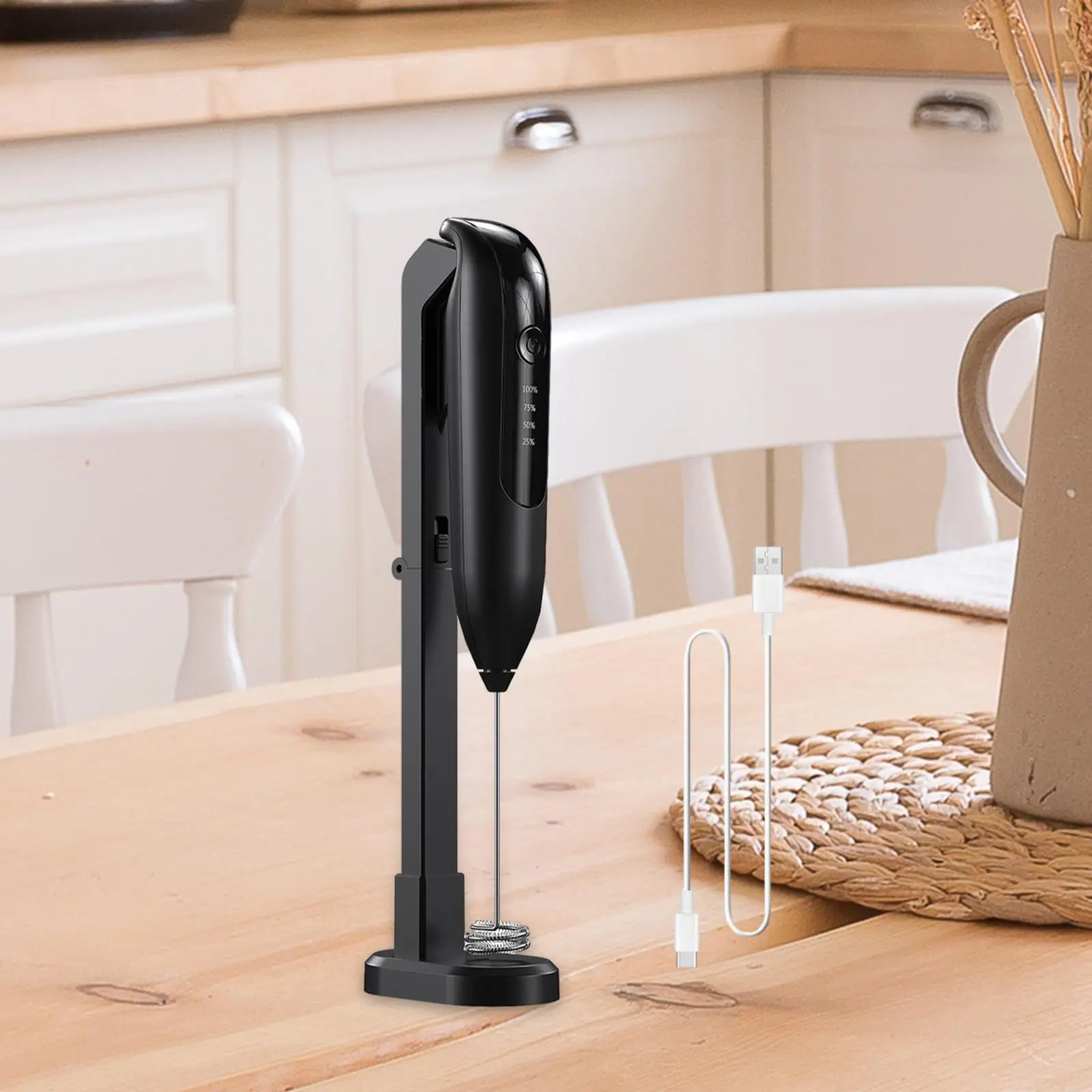 เครื่องผสมเครื่องดื่มแบบใช้มือจับเครื่องตีฟองนมไฟฟ้าสำหรับช็อกโกแลตร้อนมัทฉะ