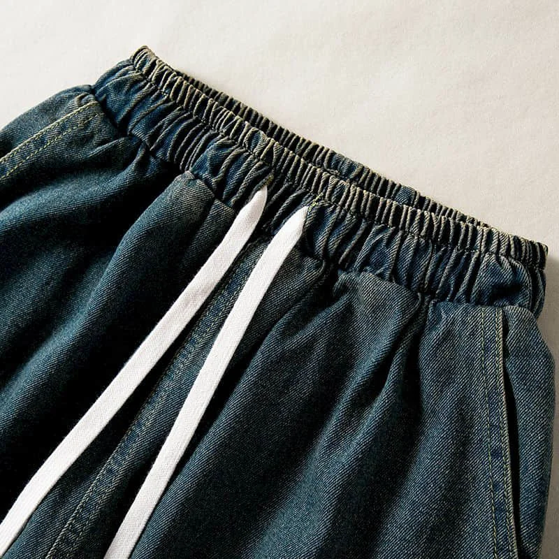 Denim Harem Pants for Women 2026 Autumn New Workwear Casual Straight Pants Korean Style Drawstring Elastic Waist Vintage Clothes