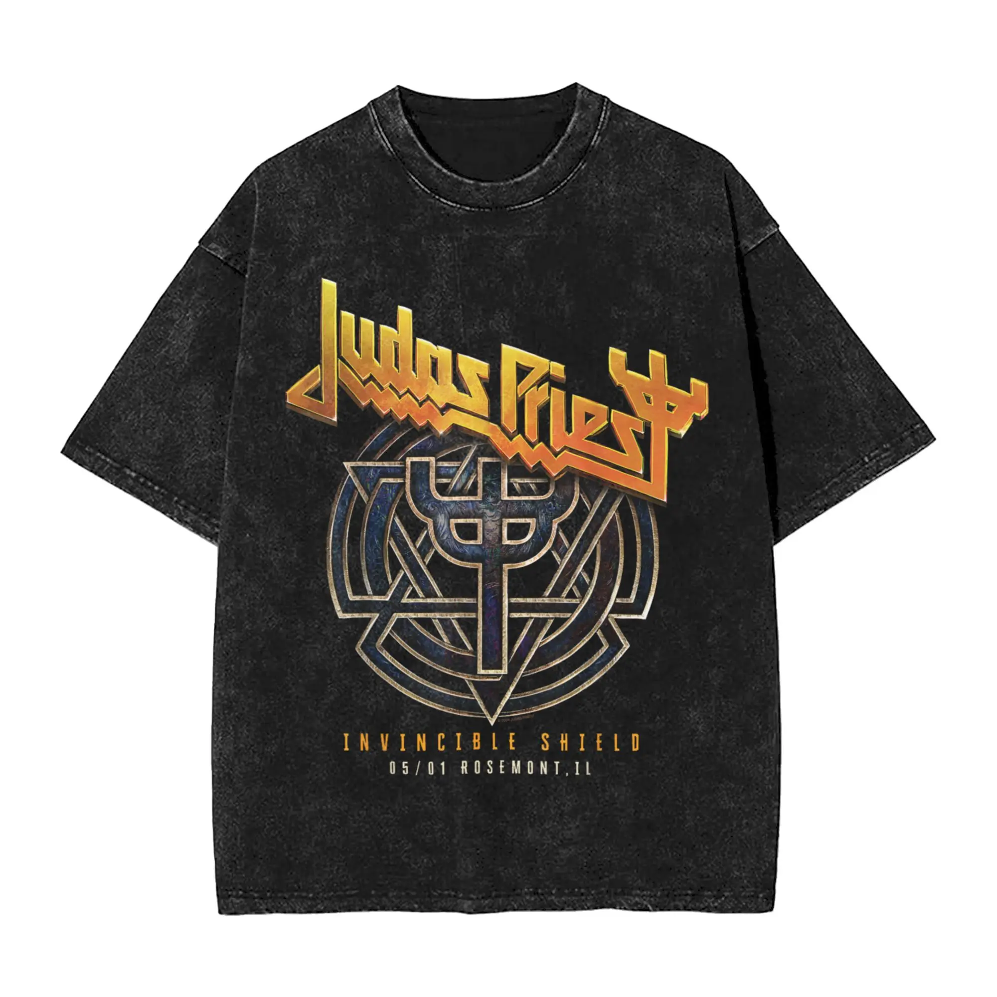 

Judas Priest Invincible Shield Tour 2024 Rosemont Washed T Shirt Couple Y2K Cotton T-Shirts Summer Tees Loose Plus Size Tops