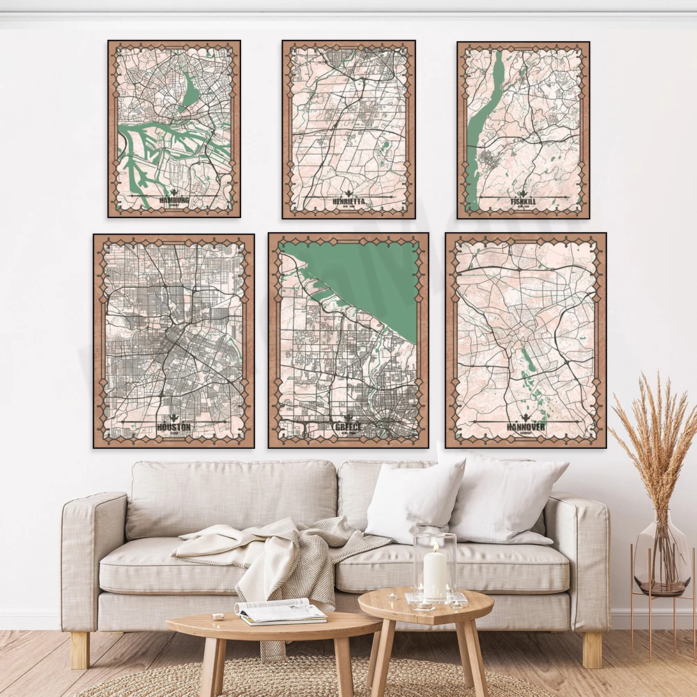 Fishkill, New York, Henrietta, Grand Isle, Haverstraw, Quito, Fortaleza, Fukuoka, Istanbul, Hannover map poster canvas print