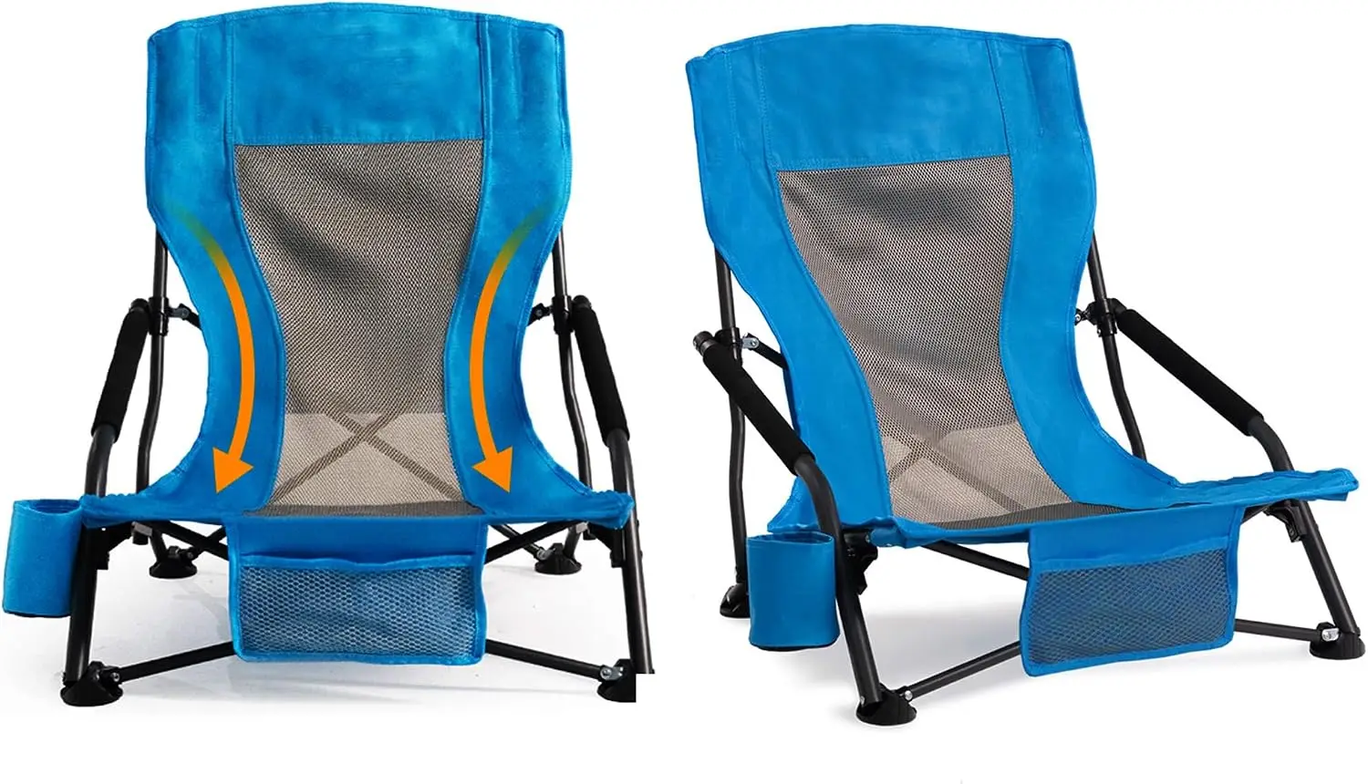 Outdoor Beach Chair for Adults Set of 2 PCS Portable Lightweight Low Back Sling with Cup Holder, 300lbs Capacity Camping Patio