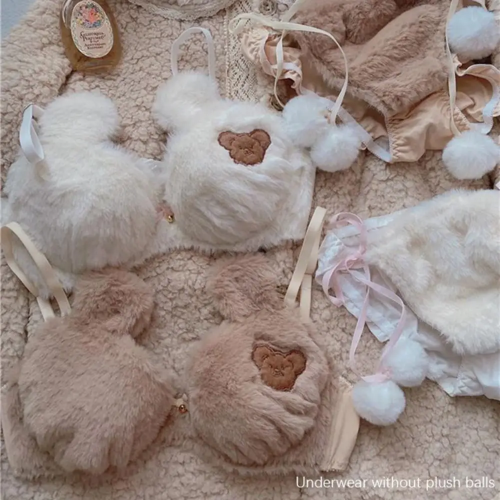 

Милый женский комплект нижнего белья с мультяшным медведем, мягкий зимний комплект из бюстгальтера и трусов без стального кольца, женское нижнее белье для девочек