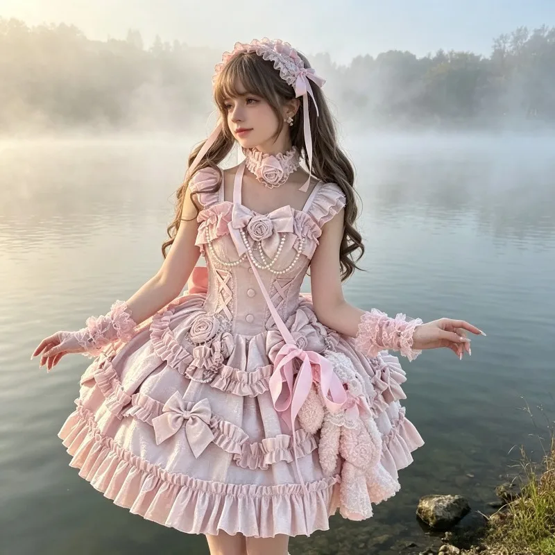 Babaluya Heavy Industries Lolita Dress, Wine Red Waist, Fishbone Princess Dress, Elegant and Gorgeous Tea Party Puff Dress