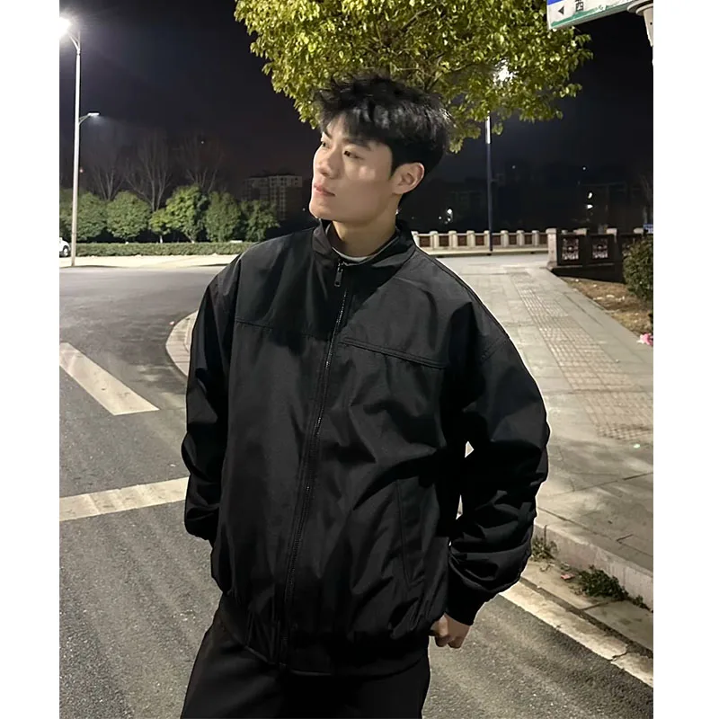 GTLA Men's Three-Proof Stand Collar Jacket Spring American  Upper Pilot's Zipper Casual Fashion Outerwear Coat