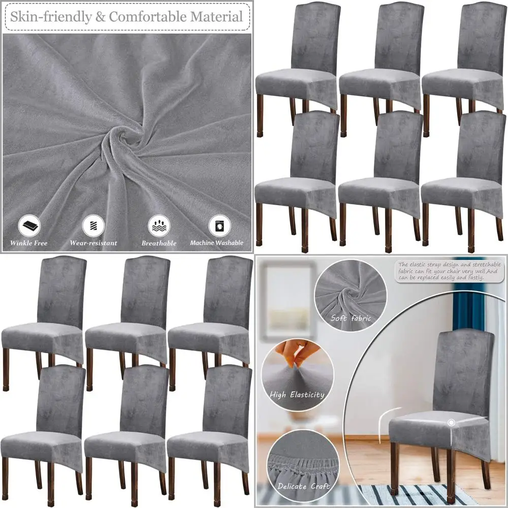 

Elegant Stretch Dining Chair Covers, Spandex Seat Protectors, Silver Grey, 6-Pack for Weddings & Banquets