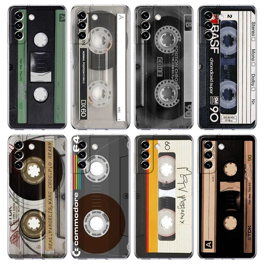 Clear Phone Case For Samsung Galaxy S24 Plus S23 FE S22 S21 S20 Ultra 5G S10 S10E S9 S8 Soft Cover Magnetic Radio Tape Cassette