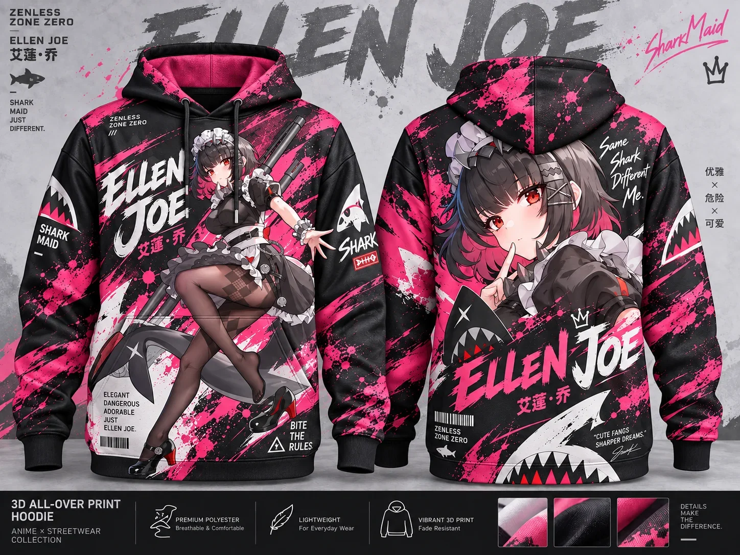 Ellen Joe Zenless Zone Zero3D Full Print Hoodie Double Sided Game Portrait Graphic Unisex Men Women Streetwear Casual Sweatshirt