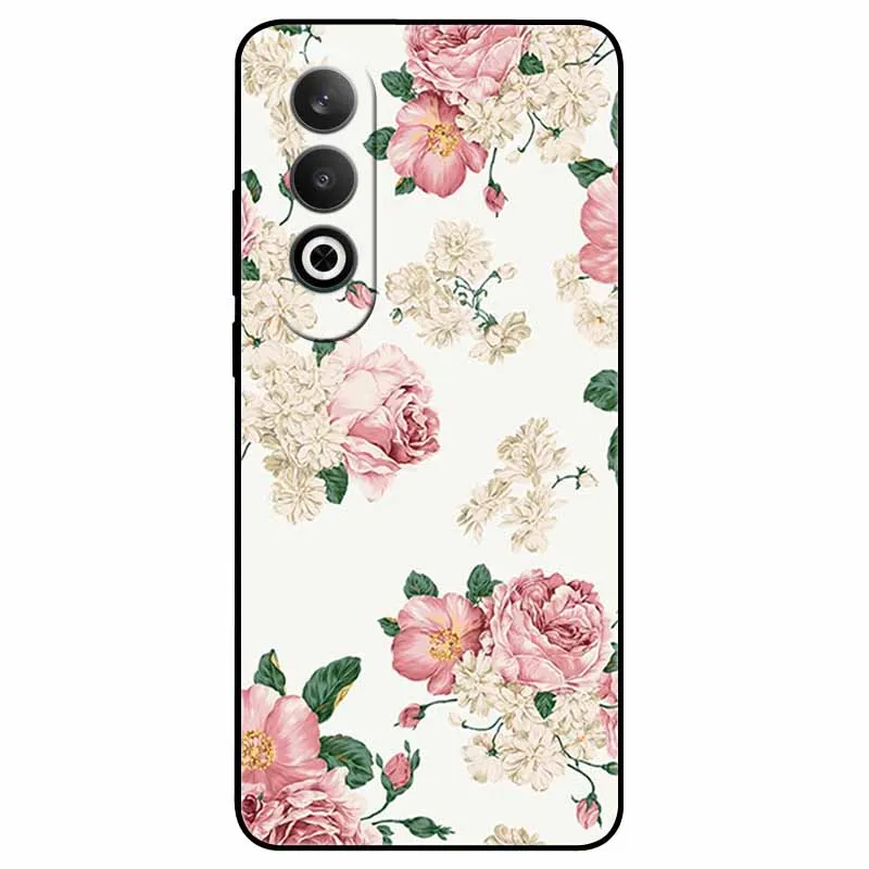 Cover For OPPO K12 K12x K12 5G Plus Case Black Siliicone TPU Marble Flower Back Covers For OPPOK12 Cases oppoK12x K12 plus Soft