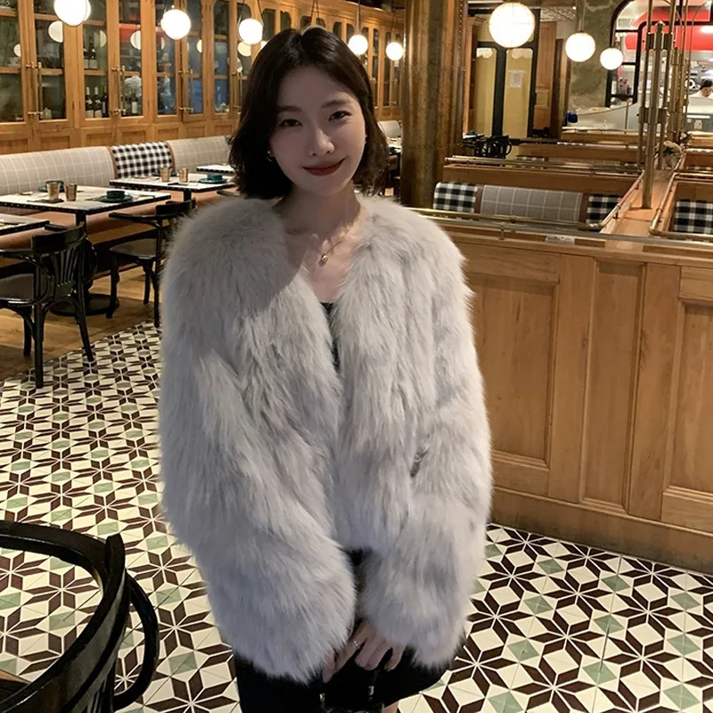 Damskie płaszcze z imitacji futra, unikalne, dwukolorowe, do biura, młodzieżowe, w stylu teddy-bear, wygodne, zapinane na zatrzaski, z wysokim kołnierzem, luźne, z golfem, modne.