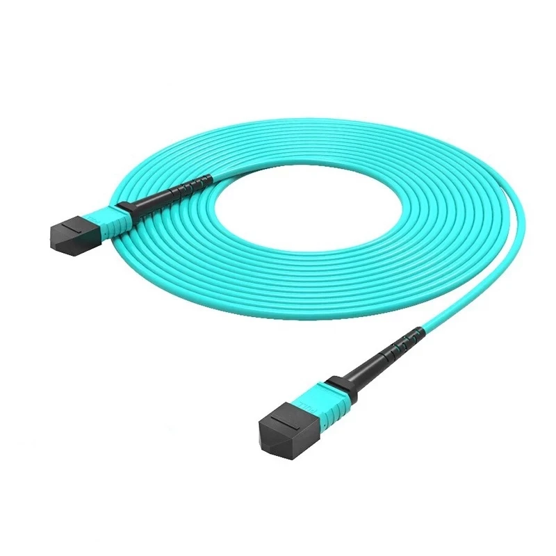MPO الألياف patchcord 12 النوى OM3-300 أنثى نوع A 5 متر 10m15m البصرية التصحيح الرصاص كابل مستدير أكوا OM3 MPO-MPO 12 حبلا ftth الطائر