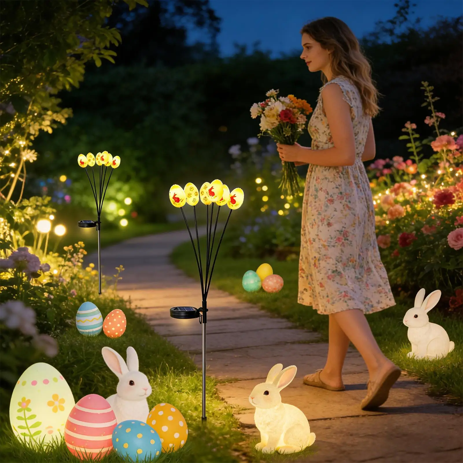

Солнечные светильники-фонари для улицы в виде качающихся пасхальных яиц, садовые светильники на солнечных батареях с креплением в грунт для дорожек, газонов, патио и заднего двора