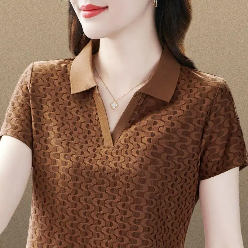 Office Lady Fashion Slim Solid Color Women\'s Polo T-shirt 2023 New Commute Simplicity Short Sleeve Tops Summer Female Clothing