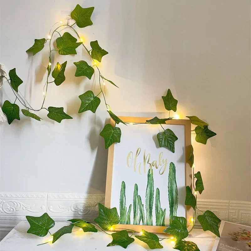 Ghirlanda per albero di Natale Lucine per vite artificiale per diserbo Decorazioni per la casa Fiore Luci a corda con foglie verdi Alimentate a batteria
