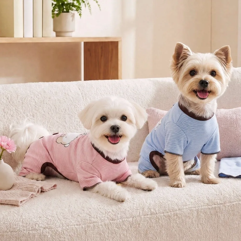 Cartoon Sheep Pattern Winter Dog Jumpsuit Thermal Fleece Comfortable Striped Puppy Pajamas Breathable Soft Warm Pet Pull-over